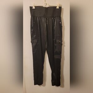 MANIERE DE VOIR Highwaist Satin Cargo Pant Black Women’s 14